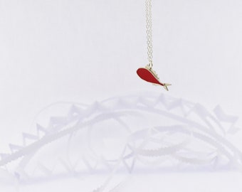 Silver 925 fish pendant / Fish pendant with chain and epoxy resin / Elegant Minimalist gift for Women and Girls / Double sided fish pendant