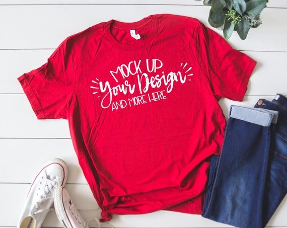 Bella Canvas 3001 Canvas Red Unisex PSD T-shirt Mockupmock