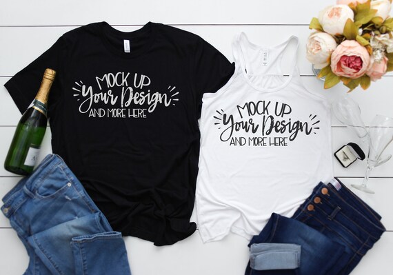 Bella Canvas 3001 Black T Shirt 8800 White Tank Mockup T Shirt Etsy