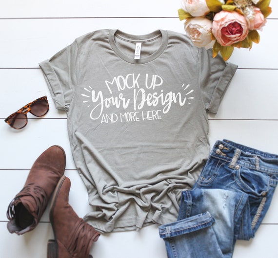 Bella Canvas 3001 Heather Stone Unisex T Shirt Mockup T Shirt Etsy