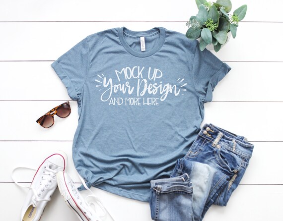 Bella Canvas 3001 Heather Slate T Shirt Mockup T Shirt Etsy