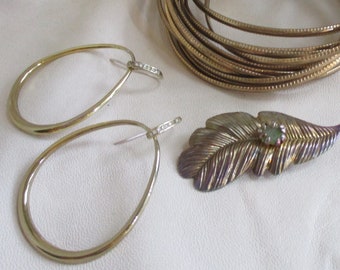 Light as a Feather, Stiff as a Boardroom:  3 pc set; Earrings, brooch, 'set' of 12 bangles.   Estate Vintage Jewelry, Sudy Set, MS214