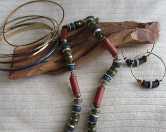Dirty Denim:  7 pc earth-tones set; Choker, Pierced Earrings, 5 bangle bracelets.  Estate Jewelry, Sudy Set, MS166