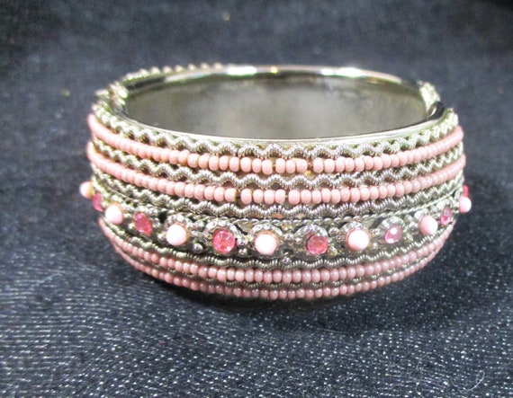 Pop of Pink, 3 Vintage pc: Hinged Bangle Bracelet… - image 3