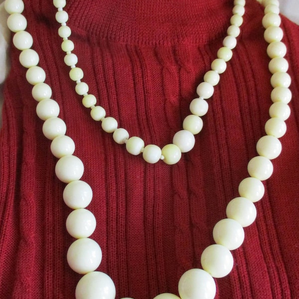 2 Cream Lucite plastic vintage necklaces-one Signed Lisner & one unmarked. Early era costume jewelry  Vintage Estate sale item N123