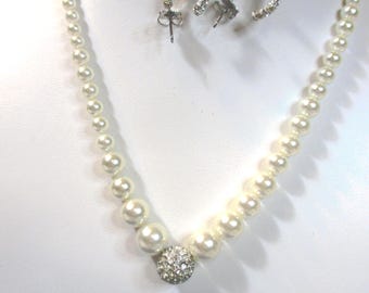 Swarovski Crystal Pearl Choker & Rhinestone Earrings Set: Estate Jewelry