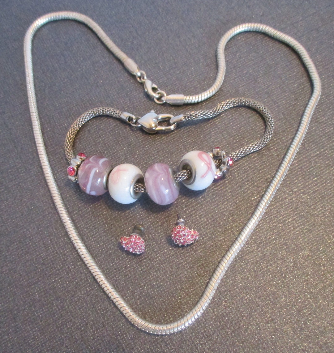 Dusty Rose Pink Ribbon: 3 Pc Set Snake Necklace Snake Slider - Etsy