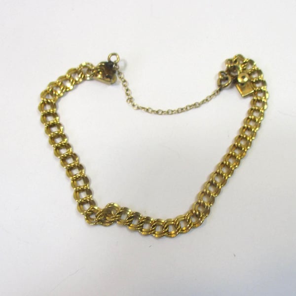 RESERVED 5kedbbdg Vintage  Elco 12 KGF  Double Curb Link Chain Bracelet, box clasp, safety chain. # 2804