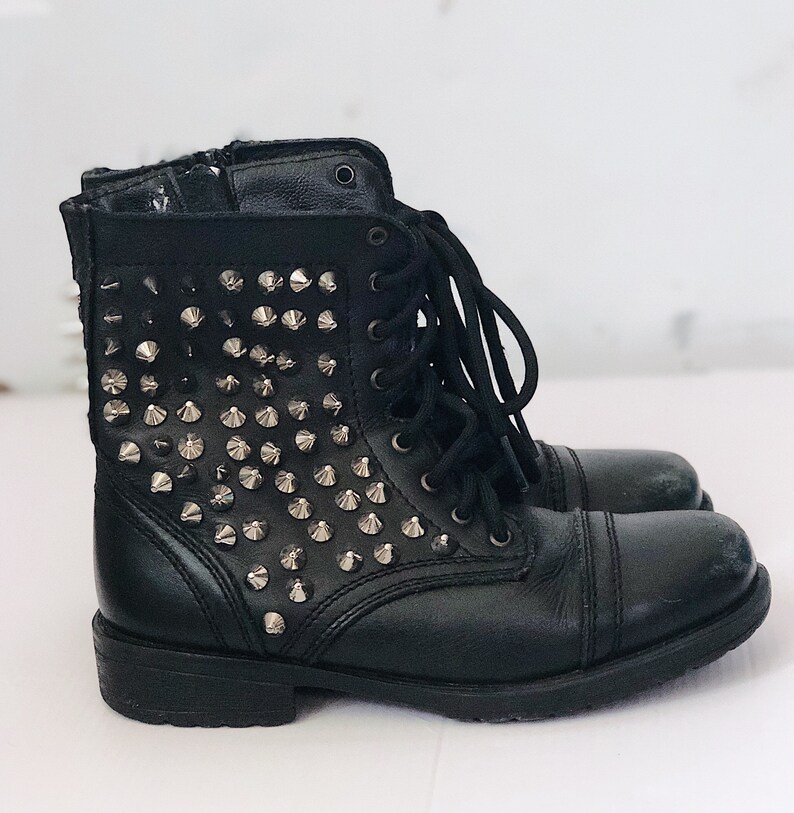 Kids studded leather combat boot