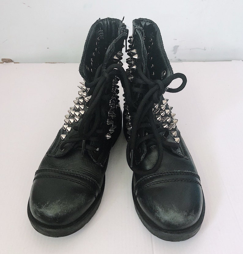 Kids studded leather combat boot