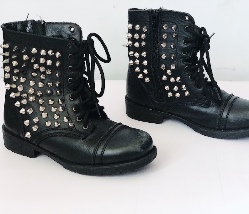 Kids studded leather combat boot