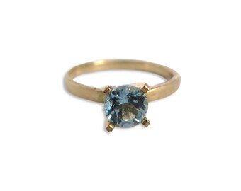 Blue Topaz Engagement Ring Solid 14k Yellow Gold