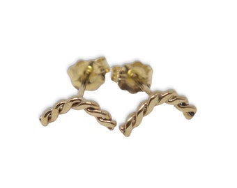 14k Solid Gold Braided Stud Earrings: Minimalist Jewelry