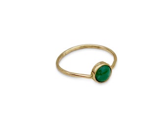 Genuine Jade Cabochon 14k Yellow Gold Hand Made Solid Gold Stackable Minimalist Ring