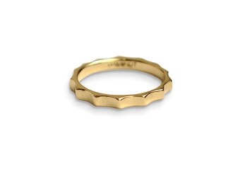 10k Solid Gold Wavy Band Ring: Handmade Yellow Gold