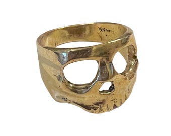 Handmade Skull Ring in Solid Golden Bronze or Solid Sterling Silver