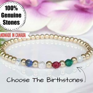 Custom Gold Family Birthstone Bracelet, Personalized Gemstone Bracelet, Family Jewelry, Personalized Gift for Mom, Birthday Gift Ideas