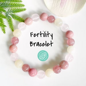 Healing Crystals Fertility Bracelet, Rose Quartz, Moonstone, Strawberry Quartz & Rhodonite Gemstone Bracelet, Calming Bracelet for New Moms