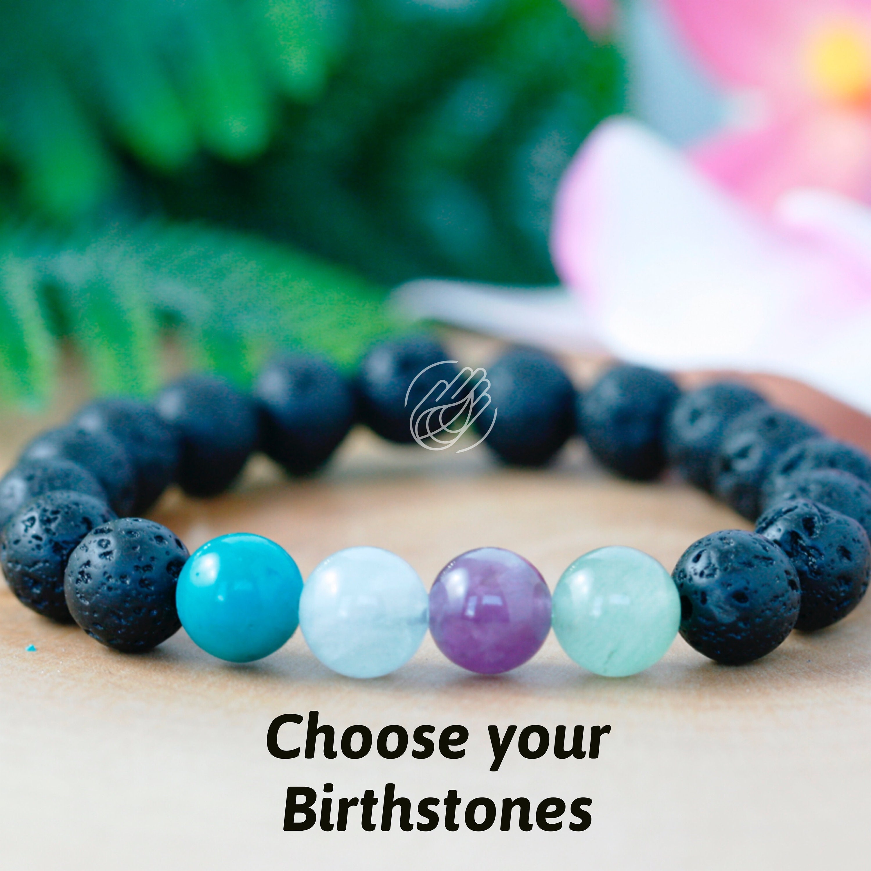 Personalized amethyst and lava bead essential oil diffuser bracelet