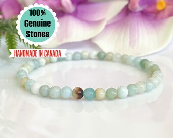 4mm Beaded Amazonite Bracelet, Healing Crystals Gemstone Bracelet, Anxiety Bracelet, Dainty Mala for Calming, Meditation, Stress Support