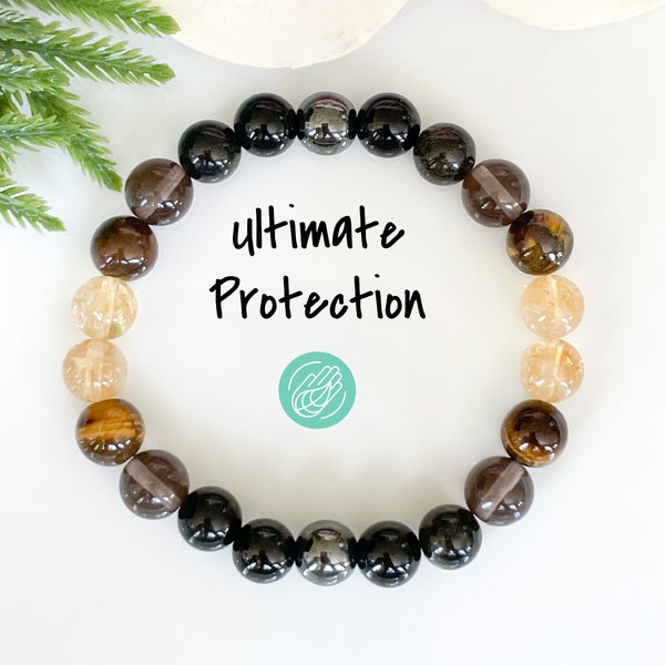The Ultimate Protection Bracelet, Negative Energy Protection Bracelet for Stress Relief, Aura Protection Shield, Healing Crystals Bracelet