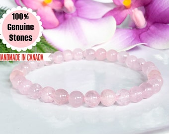 6mm Rose Quartz Bracelet, Rose Quartz Gemstone Bracelet, Healing Crystals Mala Bracelet, Pink Beaded Bracelet for Women, Yoga Gifts for Her