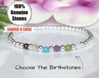 Custom Silver Family Birthstone Bracelet, Personalized Gemstone Bracelet, Family Jewelry, Personalized Gift for Mom, Birthday Gift Ideas