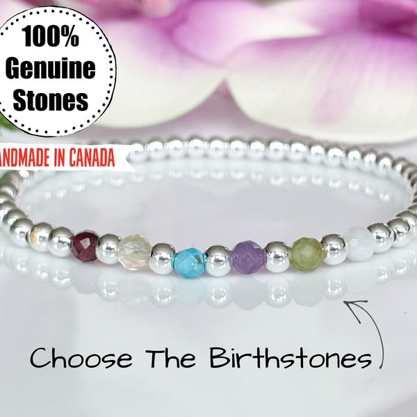 Custom Silver Family Birthstone Bracelet, Personalized Gemstone Bracelet, Family Jewelry, Personalized Gift for Mom, Birthday Gift Ideas