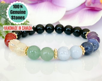 8mm 7 Chakra Bracelet, Healing Crystals Gemstone Bracelet, Beaded Chakra Jewelry, Yoga Meditation Bracelet for Anxiety Relief & Protection