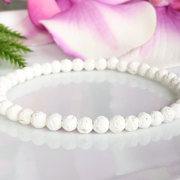 White Lava Stone Bracelet, Essential Oil Diffuser Bracelet, Aromatherapy Jewelry, Dainty Lava Bead Bracelet, Yoga Stretch Bracelet