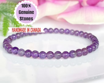 Amethyst Bracelet 4mm, Anxiety Healing Crystals Jewelry, Purple February Birthstone, Gemstone Beaded Mala Bracelet, Yoga Gifts for Women
