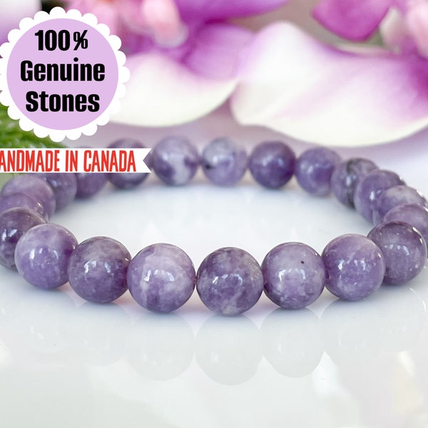 8mm Purple Lepidolite Bracelet, Healing Crystals Gemstone Bracelet, Genuine Lepidolite Crystal Jewelry, Anxiety Relief, Stress Relief