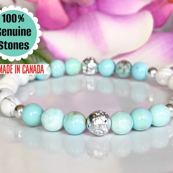 Turquoise Essential Oil Diffuser Bracelet, Calming Aromatherapy Jewelry, Silver Lava Stone Bracelet, Anxiety Relief Gemstone Bracelet