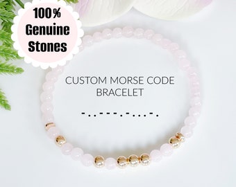 Custom Morse Code Bracelet, Rose Quartz Beaded Bracelet, Personalized Gift for Best Friend, Minimalist Morse Code Jewelry, Hidden Message