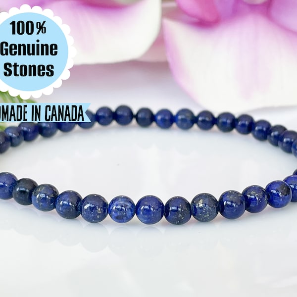Bracelet en lapis-lazuli 4 mm, bracelets en lapis bleus pour femme homme, mala en lapis-lazuli naturel pour la guérison du chakra de la gorge, vérité et connaissance de soi