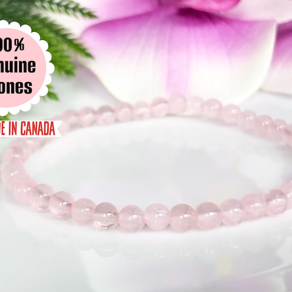 4mm Rose Quartz Bracelet, Dainty Rose Quartz Jewelry, Healing Crystals and Stones, Beaded Gemstone Bracelet Femme, Stacking Yoga Gifts