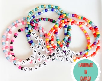 Custom Name Bracelet, Personalized Word Bracelet, Dainty Beaded Stacking Bracelets, Kids Letter Bracelet, Colourful Friendship Bracelet