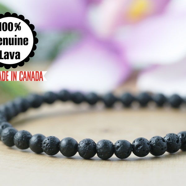 4mm Lava Bead Bracelet, Essential Oil Diffuser Bracelet, Volcanic Lava Stone Bracelet, Aromatherapy Jewelry, Black Lava Rock Bracelet