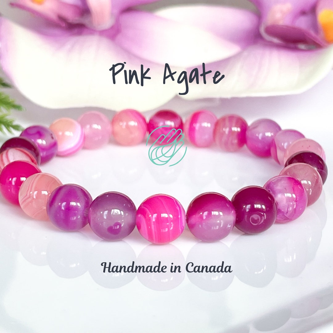 Pink Agate Rose Vine Woman Beads Bracelets