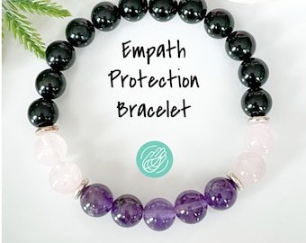 Amethyst Rose Quartz & Black Tourmaline Bracelet, Empath Protection Bracelet, Beaded Gemstone Bracelet for Women, Energy Healing Crystals