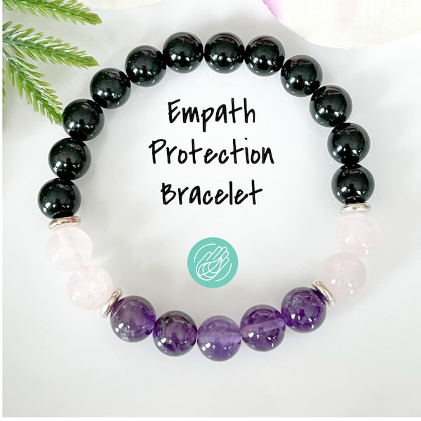 Amethyst Rose Quartz & Black Tourmaline Bracelet, Empath Protection Bracelet, Beaded Gemstone Bracelet for Women, Energy Healing Crystals