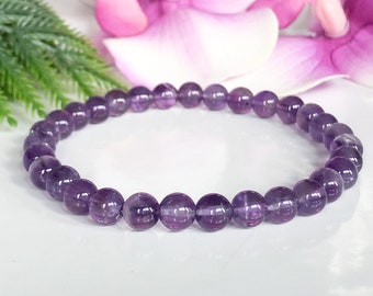 February Birthstone 6mm Amethyst Bracelet for Women Gemstone Beaded Bracelet Yoga Gifts Mala Bracelet Amethyst Healing Crystals