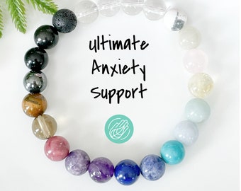 Anxiety Relief Support Bracelet, Beaded Gemstone Protection Bracelet, Anti Anxiety Crystals for Self Care & Stress Relief, Healing Crystals