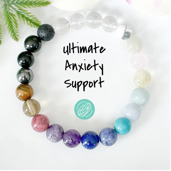 Anxiety Relief Support Bracelet, Beaded Gemstone Protection Bracelet, Anti Anxiety Crystals for Self Care & Stress Relief, Healing Crystals