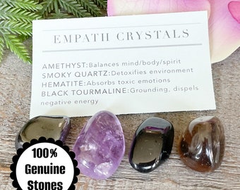 Empath Protection Crystal Set, Healing Crystals to Ground and Protect Empaths and Highly Sensitive, Tumbled Stones Bundle, Crystal Gift Set