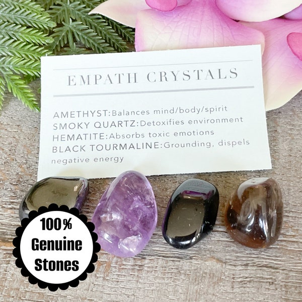 Empath Protection Crystal Set, Healing Crystals to Ground and Protect Empaths and Highly Sensitive, Tumbled Stones Bundle, Crystal Gift Set