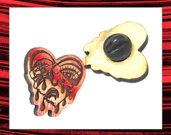Recycled skateboard crying heart pin badge (various colour options)