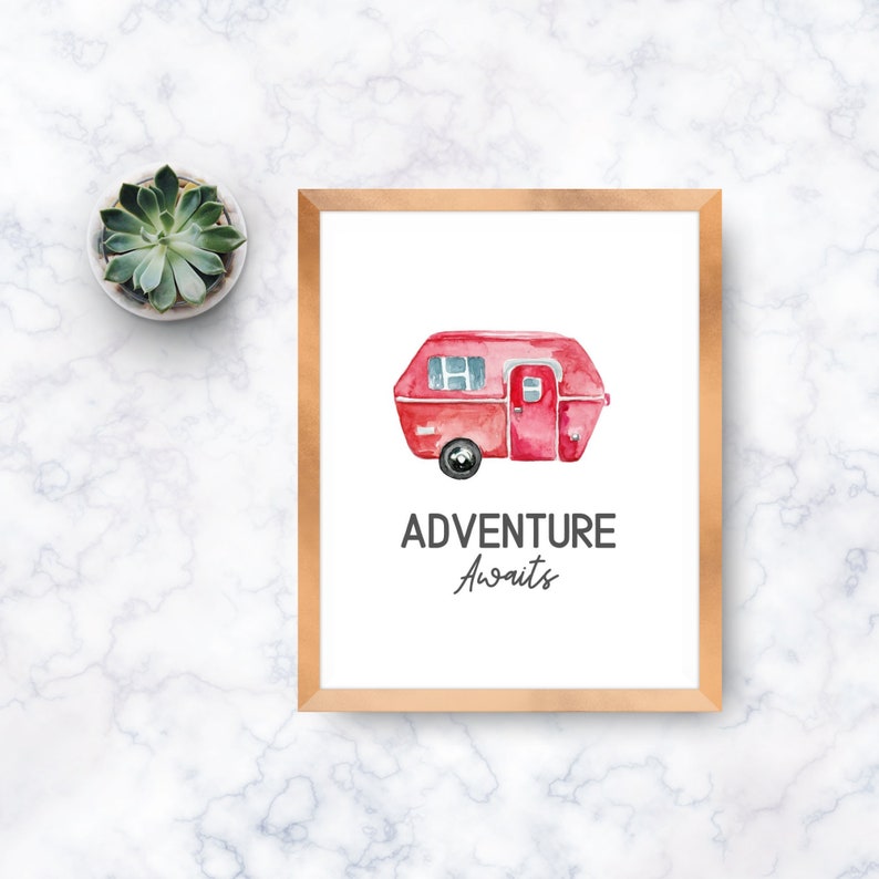 Adventure Awaits Red Watercolor Camper Trailer Printable - Etsy