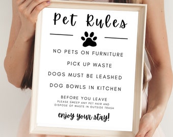 Airbnb Pet Rules Sign: Rental Guest Reminder (Digital Download)