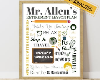 Personalized Teacher Retirement Lesson Plan Art Print (Digital Download)